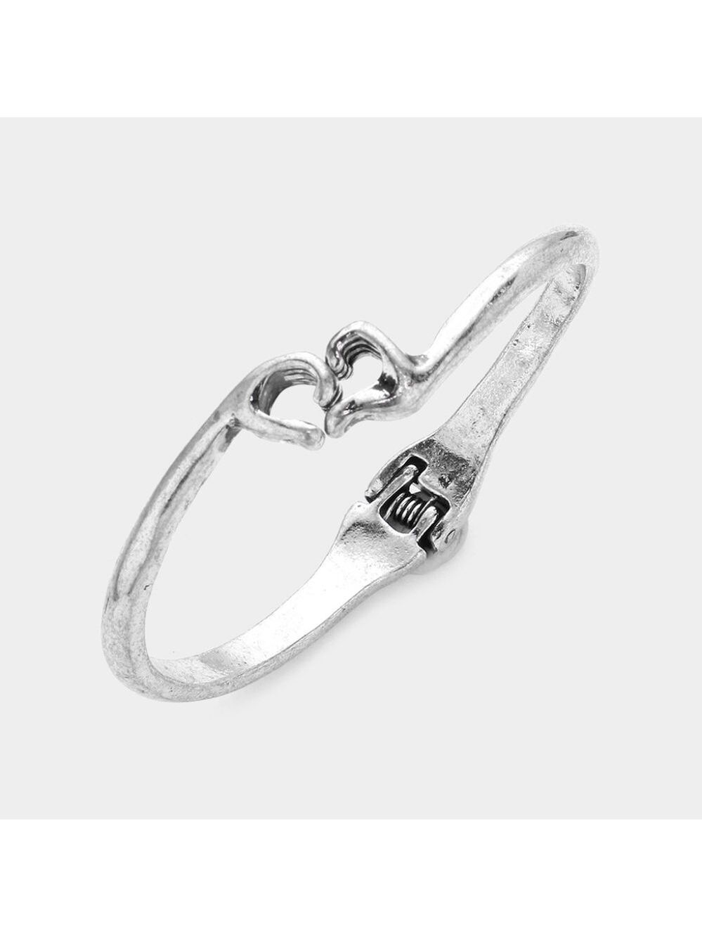 NEW Silver Metal Heart Hands Hinged Clasp Bracelet
